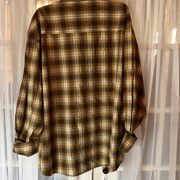 Red Ape Cotton Stretch Shirt Mens 3XL XXXL Brown Plaid Casual Embroidered Pocket - Picture 8 of 8